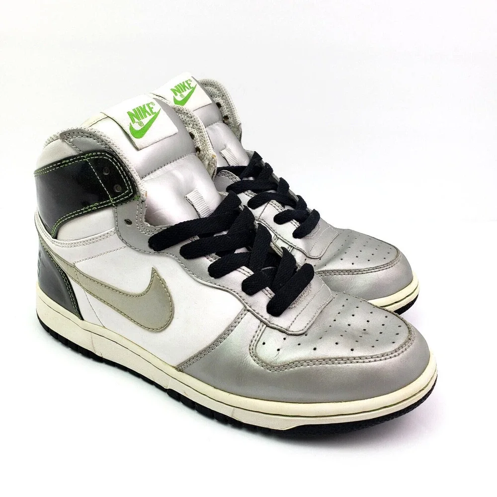 Nike Big Nike High LE Womens Size 9 Silver Black White Sneaker Shoes 358858-103